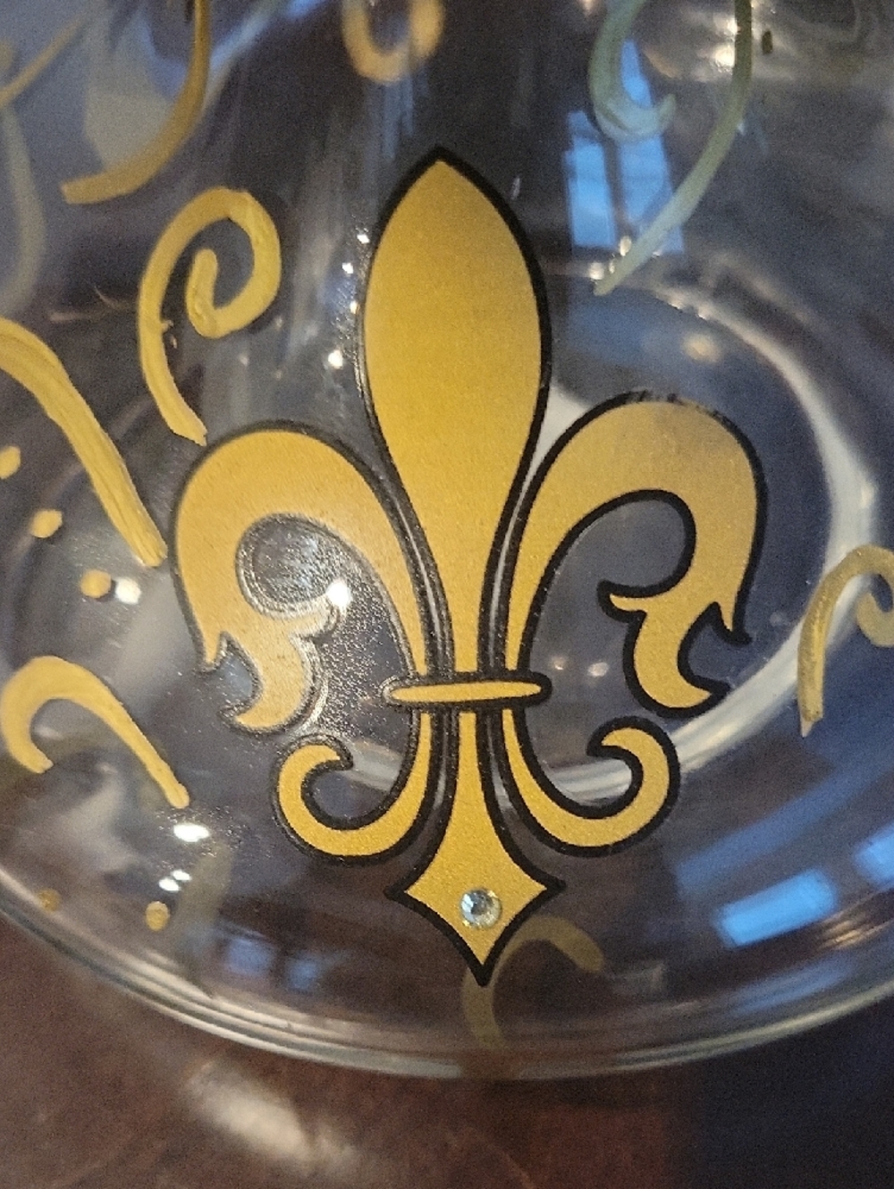 Glass Decanter with Gold Fleur-de-Lis Accents & Swirls - Picture 3 of 4
